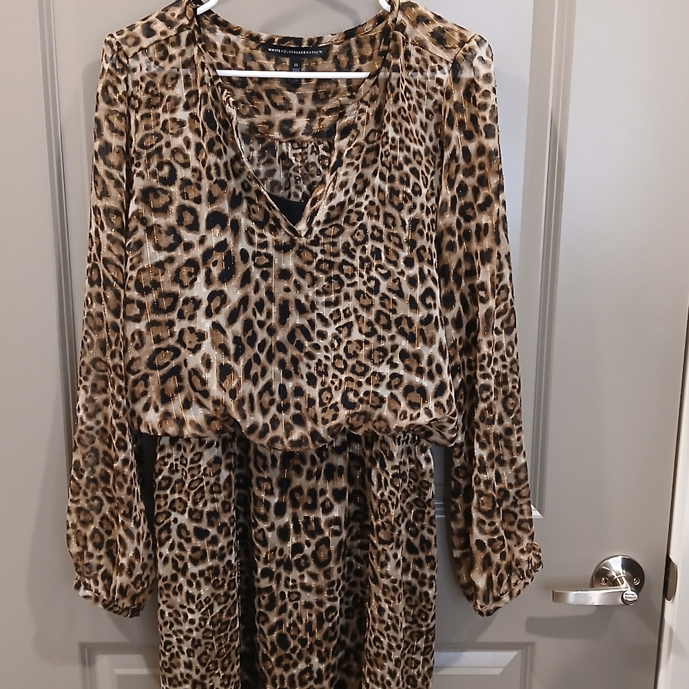 White House Black Market Leopard Print Blouse in Brown and Black